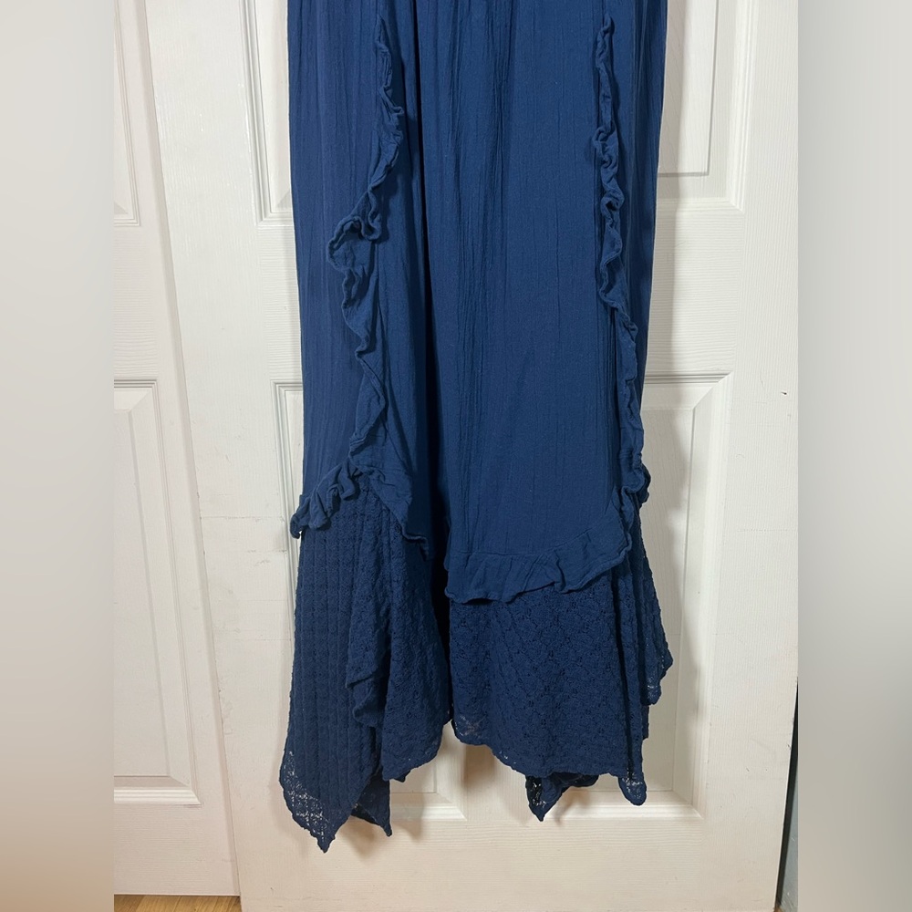 Free People Bring the Romance Navy Maxi Dress, Ruffle Trim, lace bust and hem - Picture 7 of 10